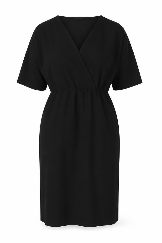 Jaeger Women Black UK 12 Knee Length Sheath V-Neck Kimono Sleeve Dress