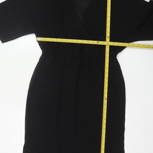 Jaeger Women Black UK 12 Knee Length Sheath V-Neck Kimono Sleeve Dress