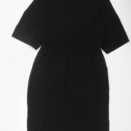Jaeger Women Black UK 12 Knee Length Sheath V-Neck Kimono Sleeve Dress
