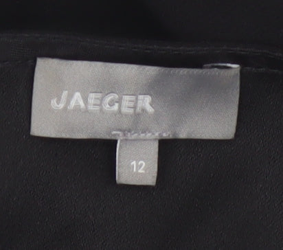 Jaeger Women Black UK 12 Knee Length Sheath V-Neck Kimono Sleeve Dress
