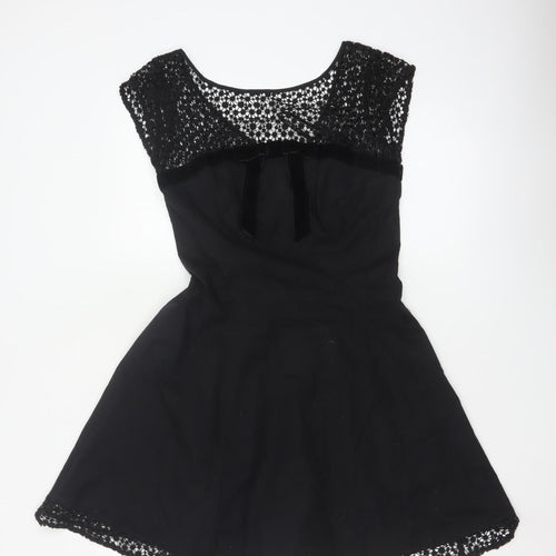 Warehouse Women’s Black UK 10 Lace Cotton Skater Party Dress