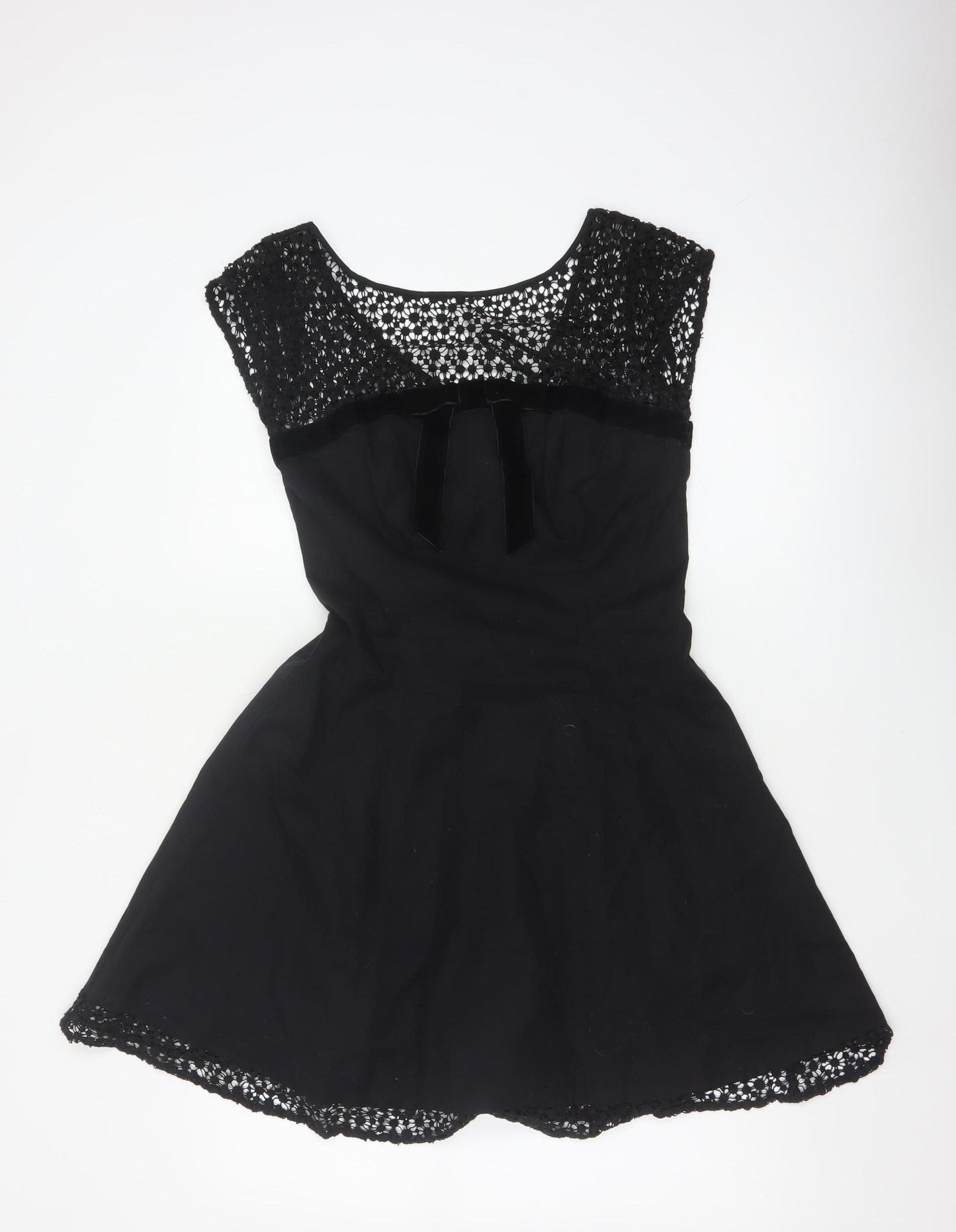 Warehouse Women’s Black UK 10 Lace Cotton Skater Party Dress