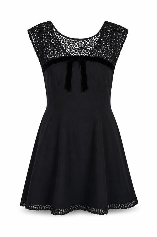 Front view of Warehouse Women’s Black UK 10 Lace Cotton Skater Party Dress