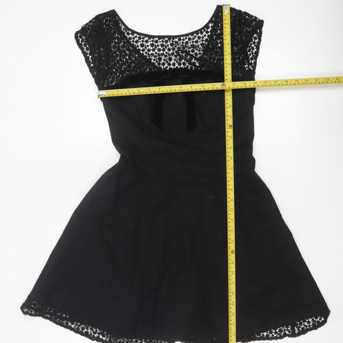 Warehouse Women’s Black UK 10 Lace Cotton Skater Party Dress