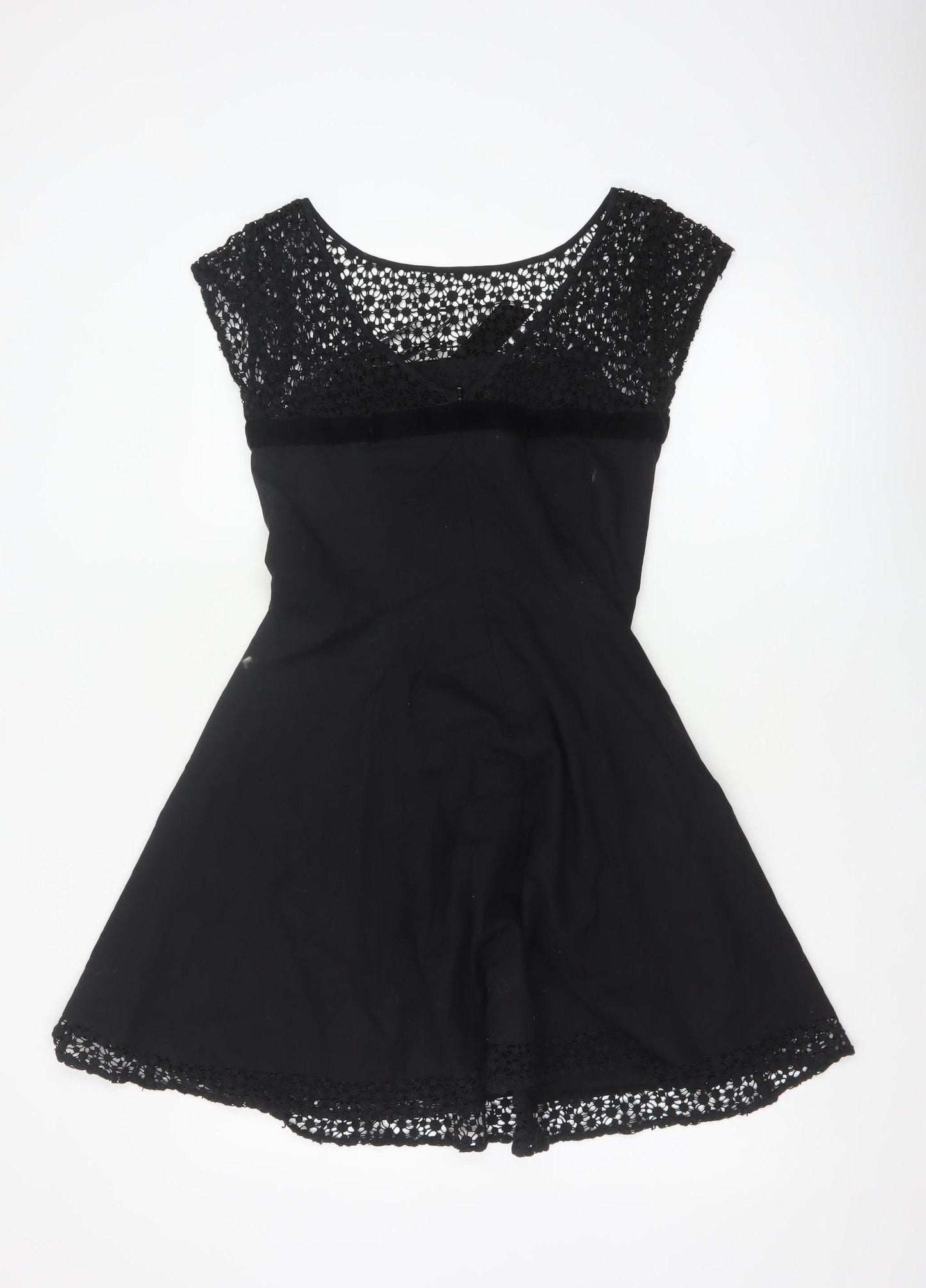 Warehouse Women’s Black UK 10 Lace Cotton Skater Party Dress