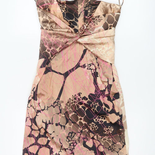 Sarah Arnett Women’s Brown Silk Animal Print Strappy Slip Dress UK 12