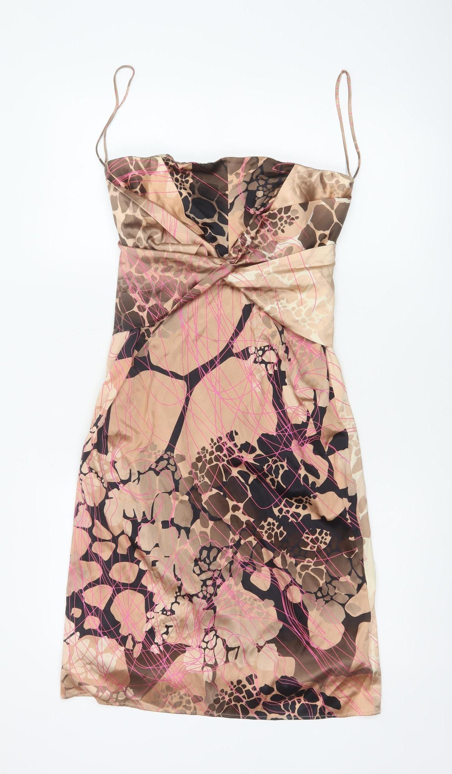 Sarah Arnett Women’s Brown Silk Animal Print Strappy Slip Dress UK 12