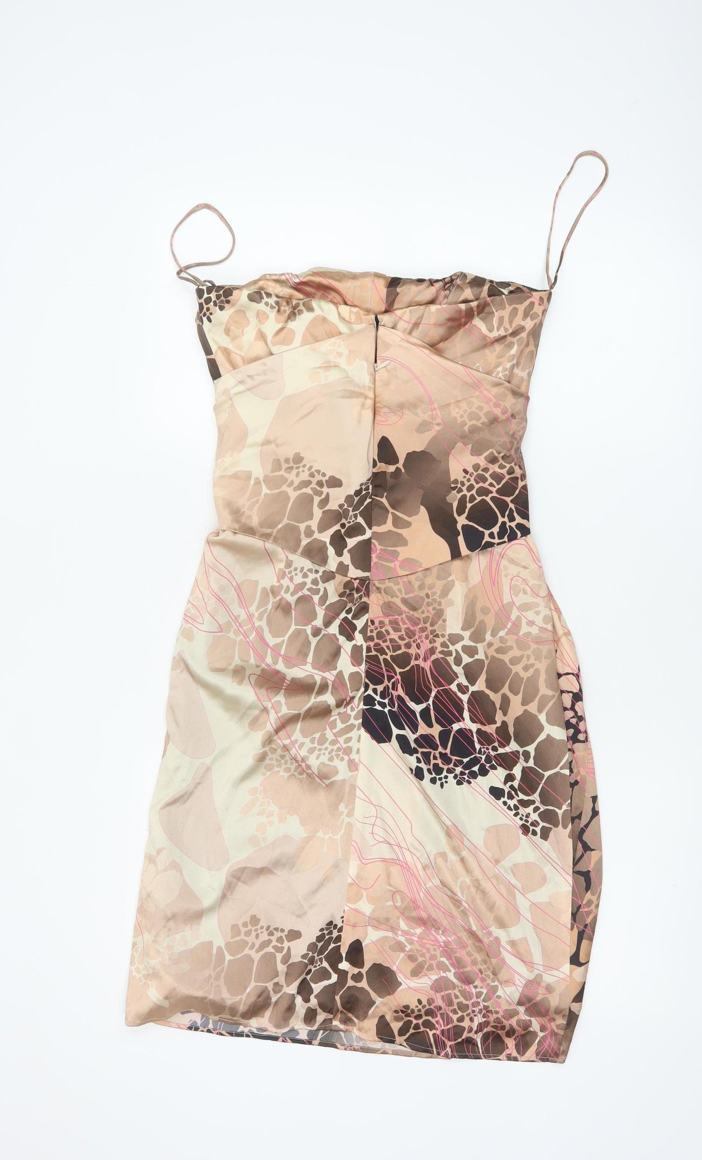 Sarah Arnett Women’s Brown Silk Animal Print Strappy Slip Dress UK 12