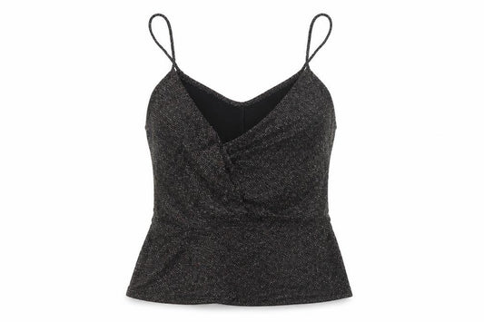 MNG Suit Women's Black M Glitter V-Neck Strappy Camisole Party Top