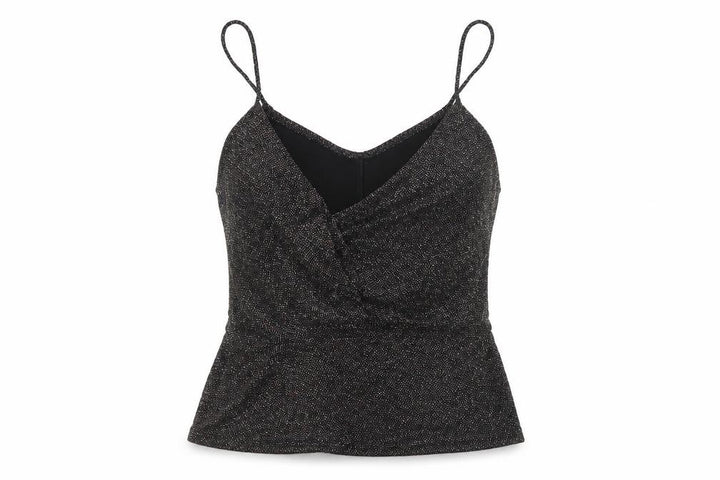 Front view of MNG Suit Women's Black M Glitter V-Neck Strappy Camisole Party Top