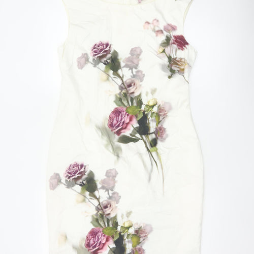 Phase Eight Women Ivory Floral Midi Shift Dress Size 14 Lined