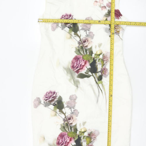 Phase Eight Women Ivory Floral Midi Shift Dress Size 14 Lined