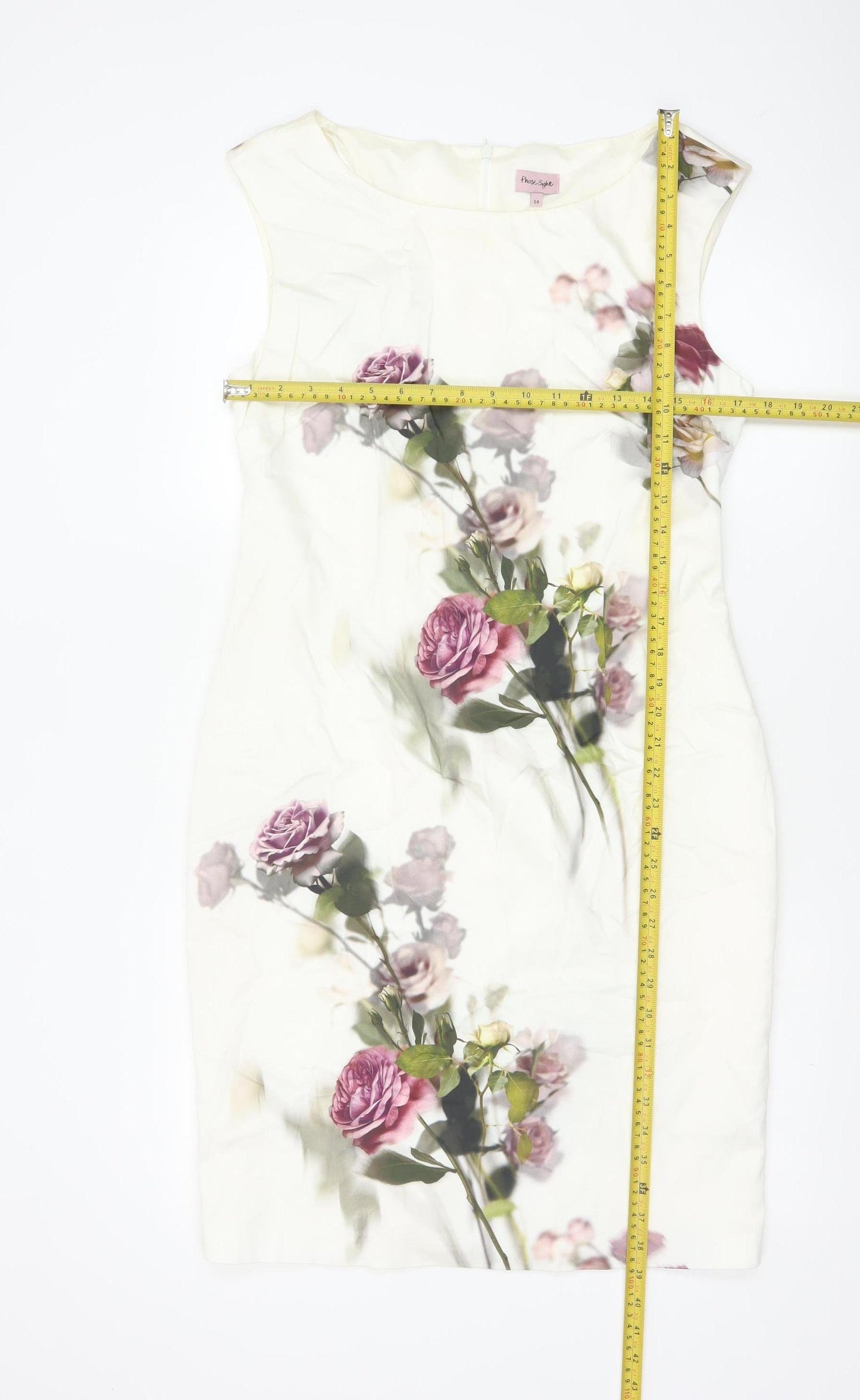 Phase Eight Women Ivory Floral Midi Shift Dress Size 14 Lined
