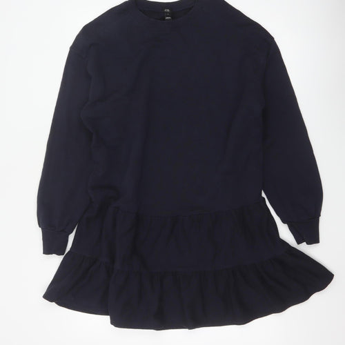 River Island Women Blue S Tiered French Terry Jumper Dress