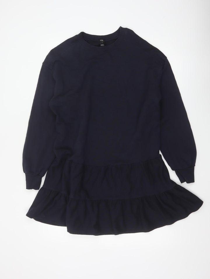 River Island Women Blue S Tiered French Terry Jumper Dress