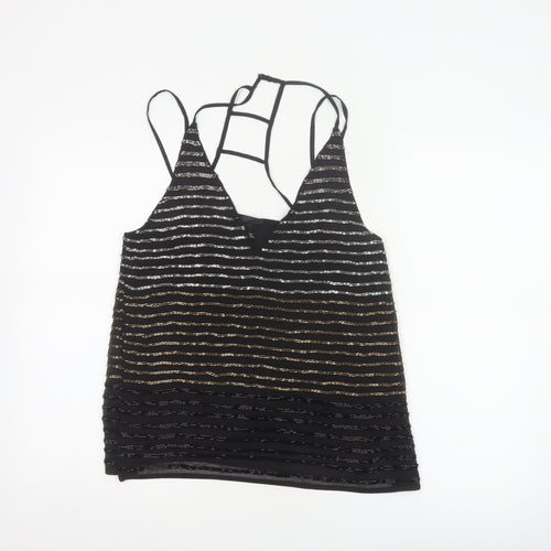 Topshop Women Black UK 8 Beaded Striped Strappy Camisole Party Top