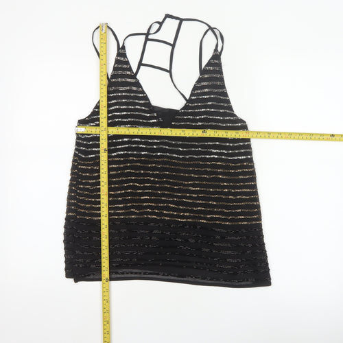 Topshop Women Black UK 8 Beaded Striped Strappy Camisole Party Top