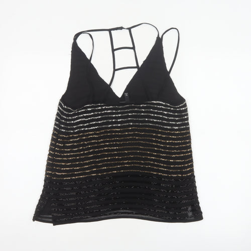 Topshop Women Black UK 8 Beaded Striped Strappy Camisole Party Top