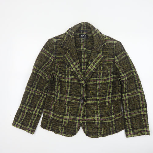 Matalan Women Green Tweed Check Wool Blend Blazer Jacket UK 14