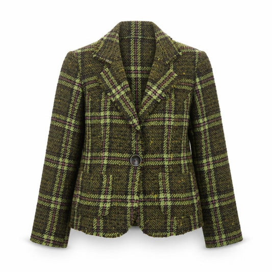 Matalan Women Green Tweed Check Wool Blend Blazer Jacket UK 14