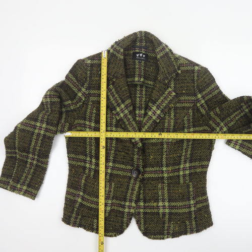 Matalan Women Green Tweed Check Wool Blend Blazer Jacket UK 14