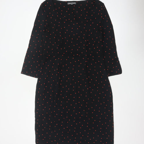 Laura Ashley Women Black Red Star Print UK 12 Sheath Knee Dress