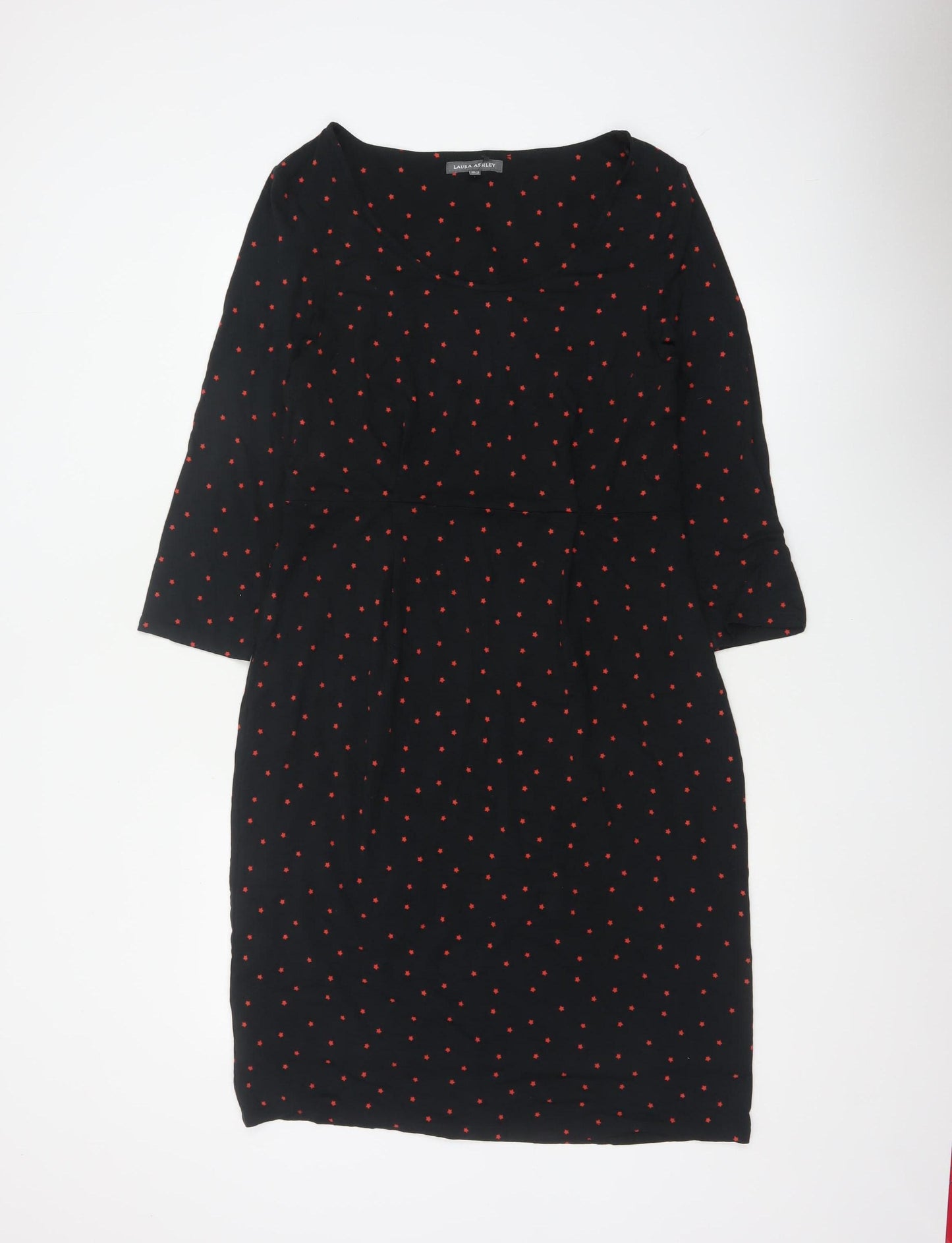 Laura Ashley Women Black Red Star Print UK 12 Sheath Knee Dress
