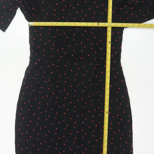 Laura Ashley Women Black Red Star Print UK 12 Sheath Knee Dress
