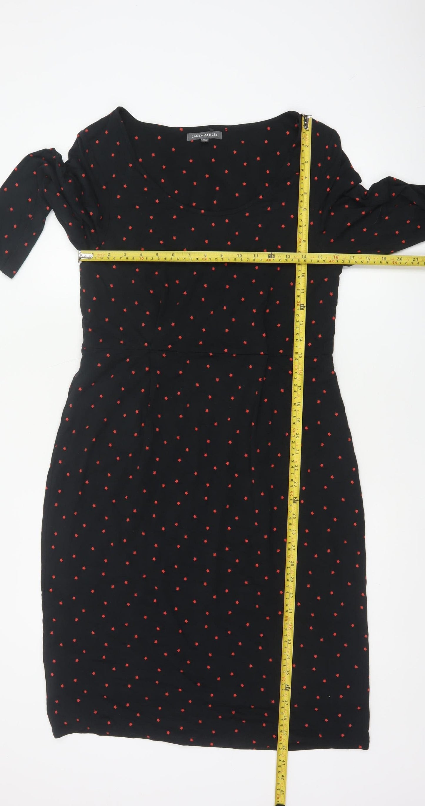 Laura Ashley Women Black Red Star Print UK 12 Sheath Knee Dress