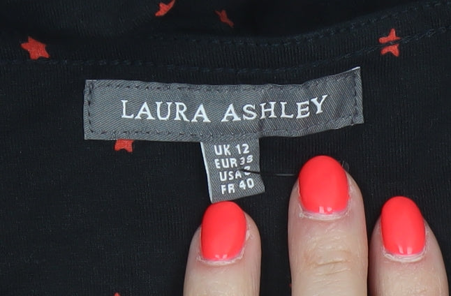 Laura Ashley Women Black Red Star Print UK 12 Sheath Knee Dress