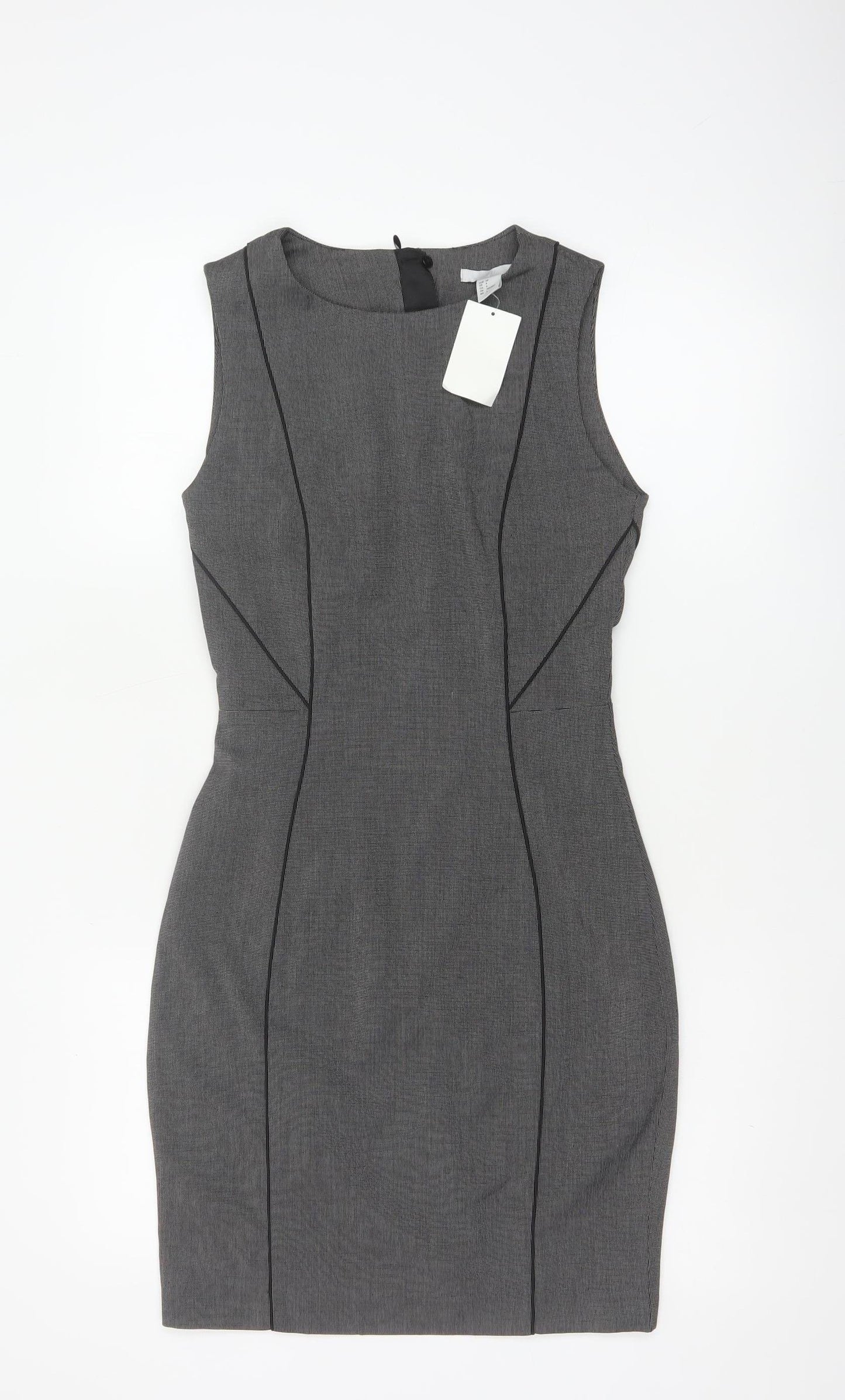 H&M Women Grey UK 6 Sleeveless Sheath Pencil Workwear Dress