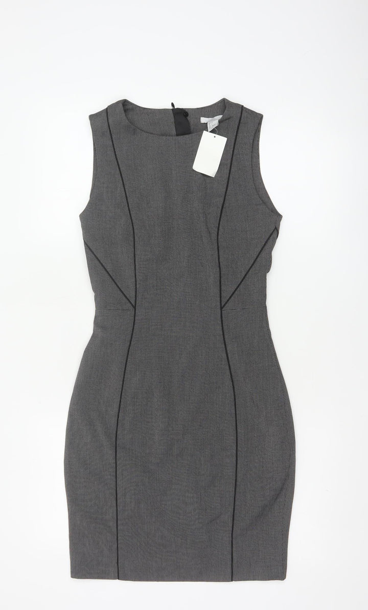 H&M Women Grey UK 6 Sleeveless Sheath Pencil Workwear Dress