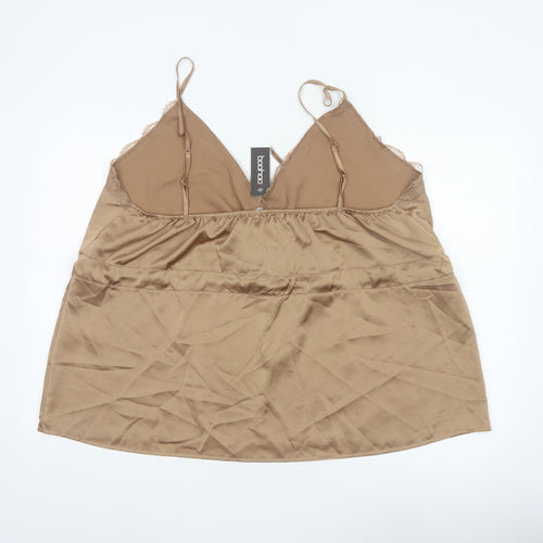Boohoo Women Beige UK 22 Satin Lace Trim Tie Camisole Tank Top