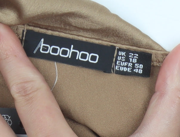 Boohoo Women Beige UK 22 Satin Lace Trim Tie Camisole Tank Top
