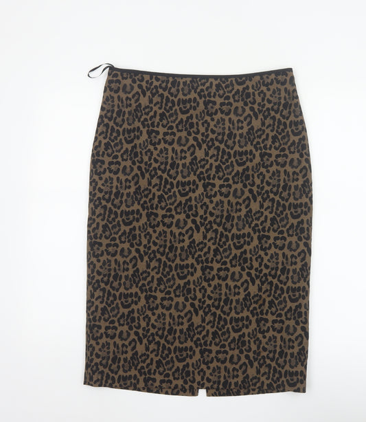 Marks and Spencer Women Brown UK 12 Leopard Print Pencil Midi Skirt