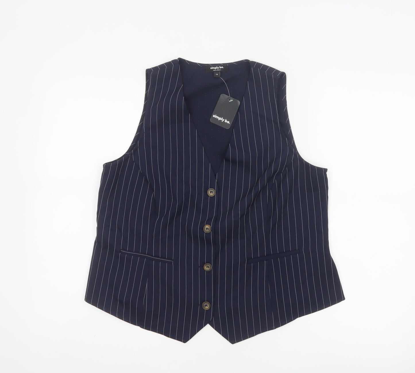 Simply Be Women Navy Pinstripe Tailored Waistcoat Size 14 Workwear