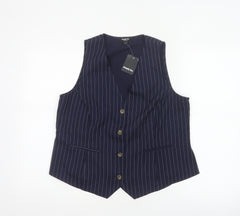 Simply Be Women Navy Pinstripe Tailored Waistcoat Size 14 Workwear