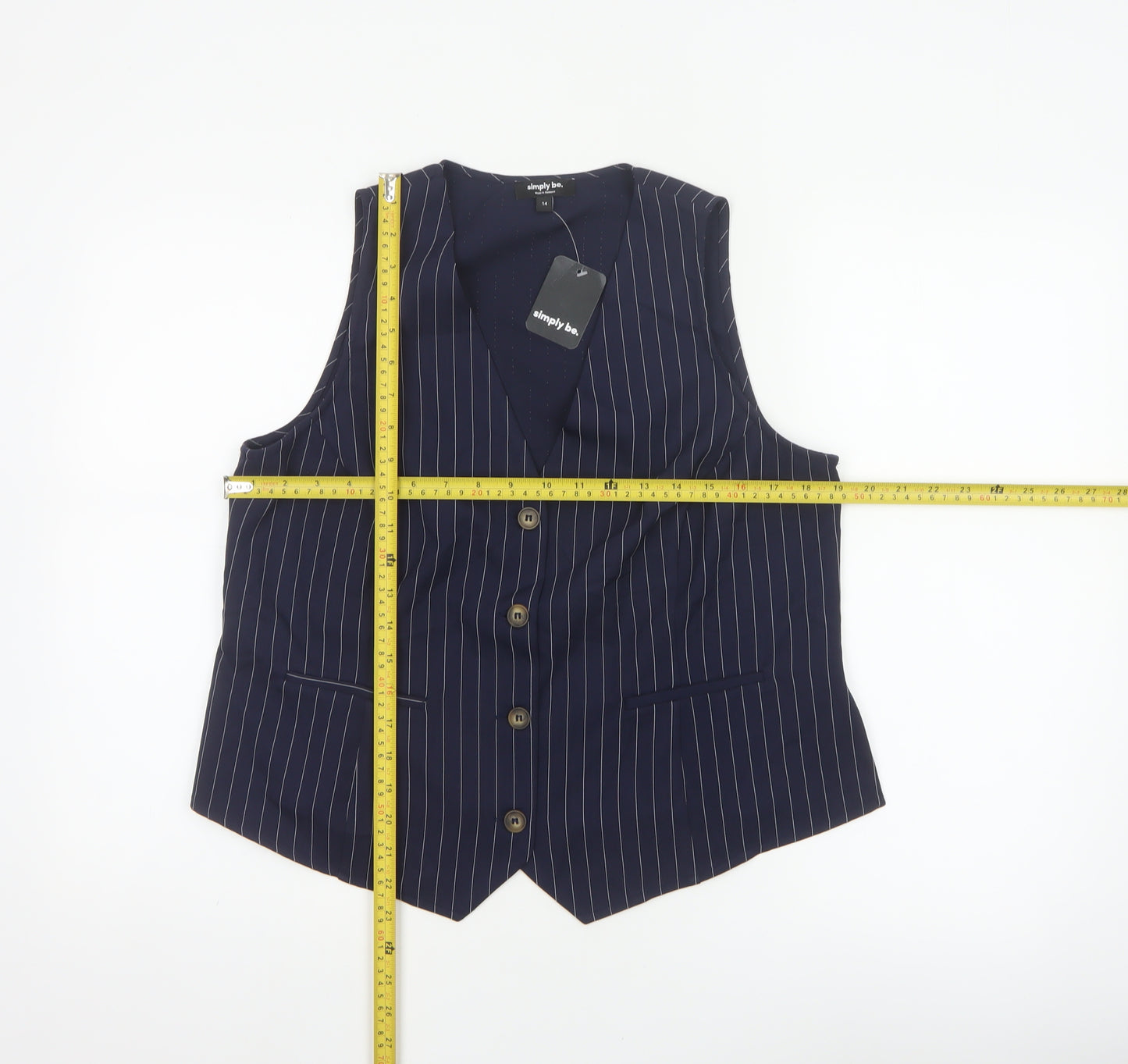 Simply Be Women Navy Pinstripe Tailored Waistcoat Size 14 Workwear