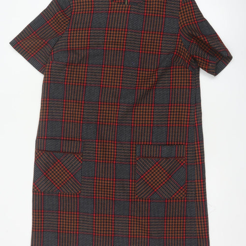 Next Women’s Multicoloured Check Shift Dress UK 14 Short Sleeve Pockets