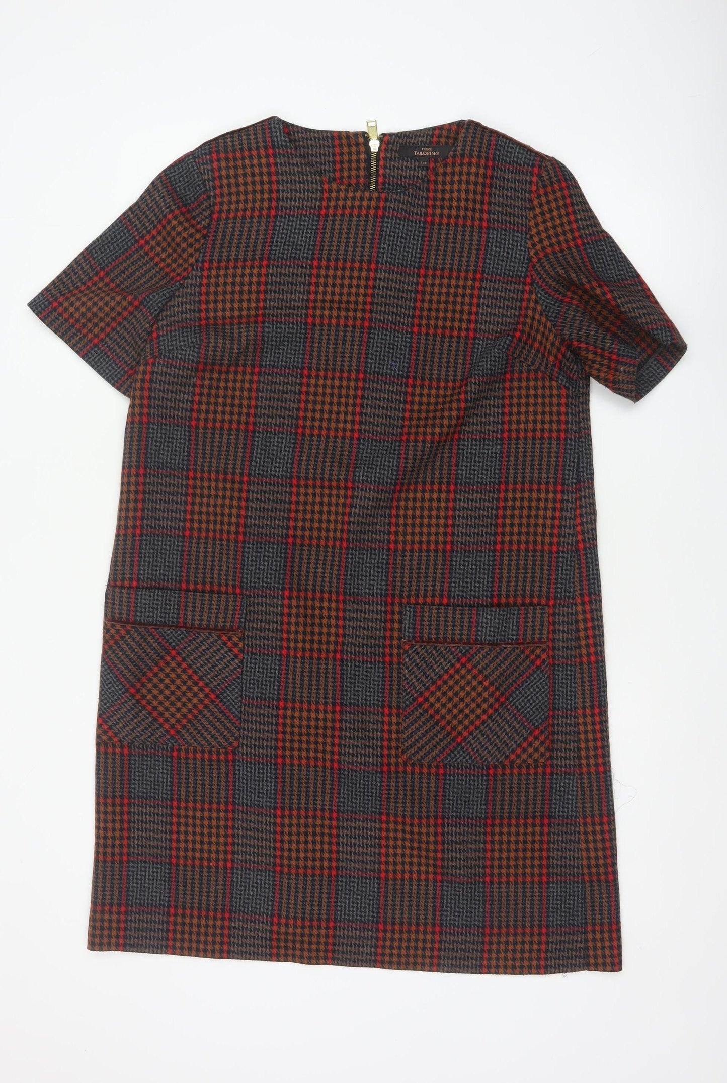 Next Women’s Multicoloured Check Shift Dress UK 14 Short Sleeve Pockets