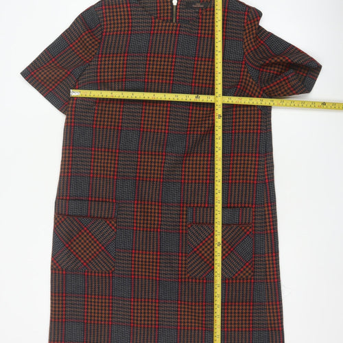Next Women’s Multicoloured Check Shift Dress UK 14 Short Sleeve Pockets