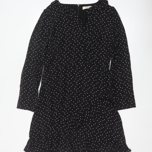 Oasis Women Black Polka Dot UK 12 Fit & Flare Knee Dress