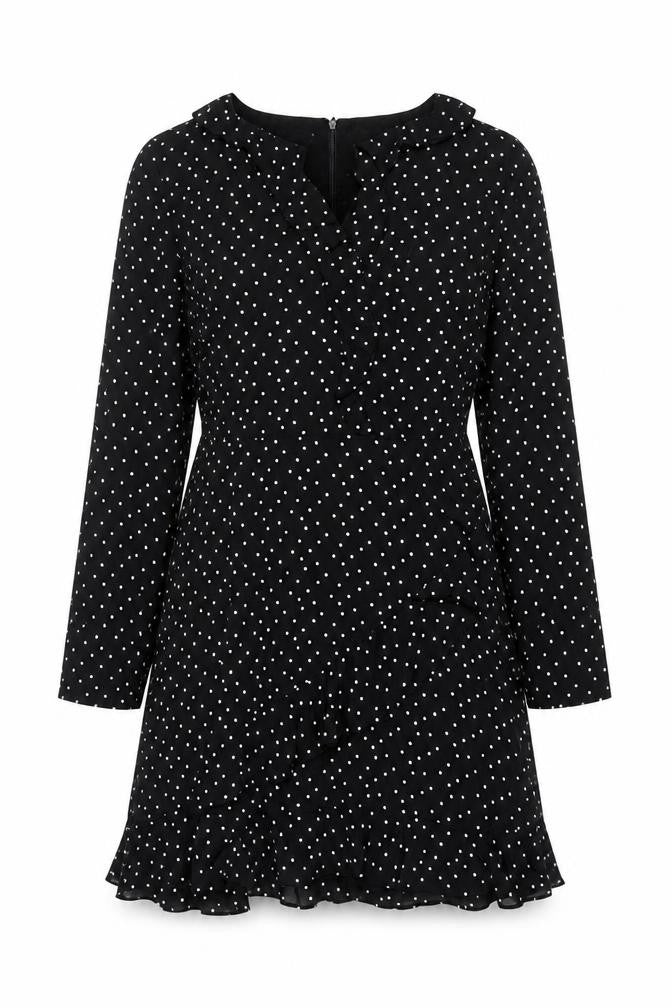 Oasis Women Black Polka Dot UK 12 Fit & Flare Knee Dress