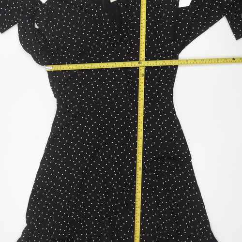 Oasis Women Black Polka Dot UK 12 Fit & Flare Knee Dress