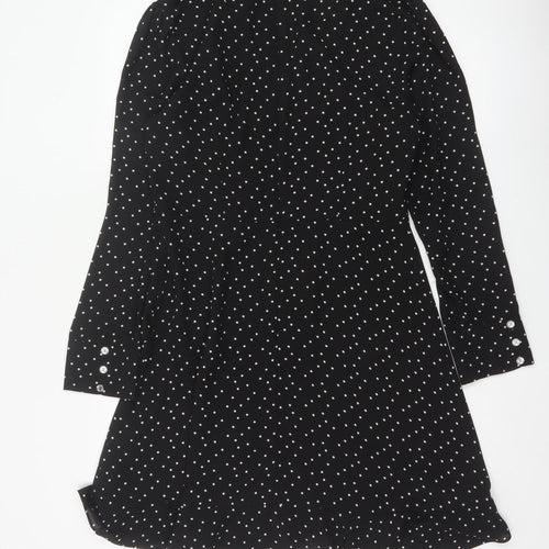 Oasis Women Black Polka Dot UK 12 Fit & Flare Knee Dress
