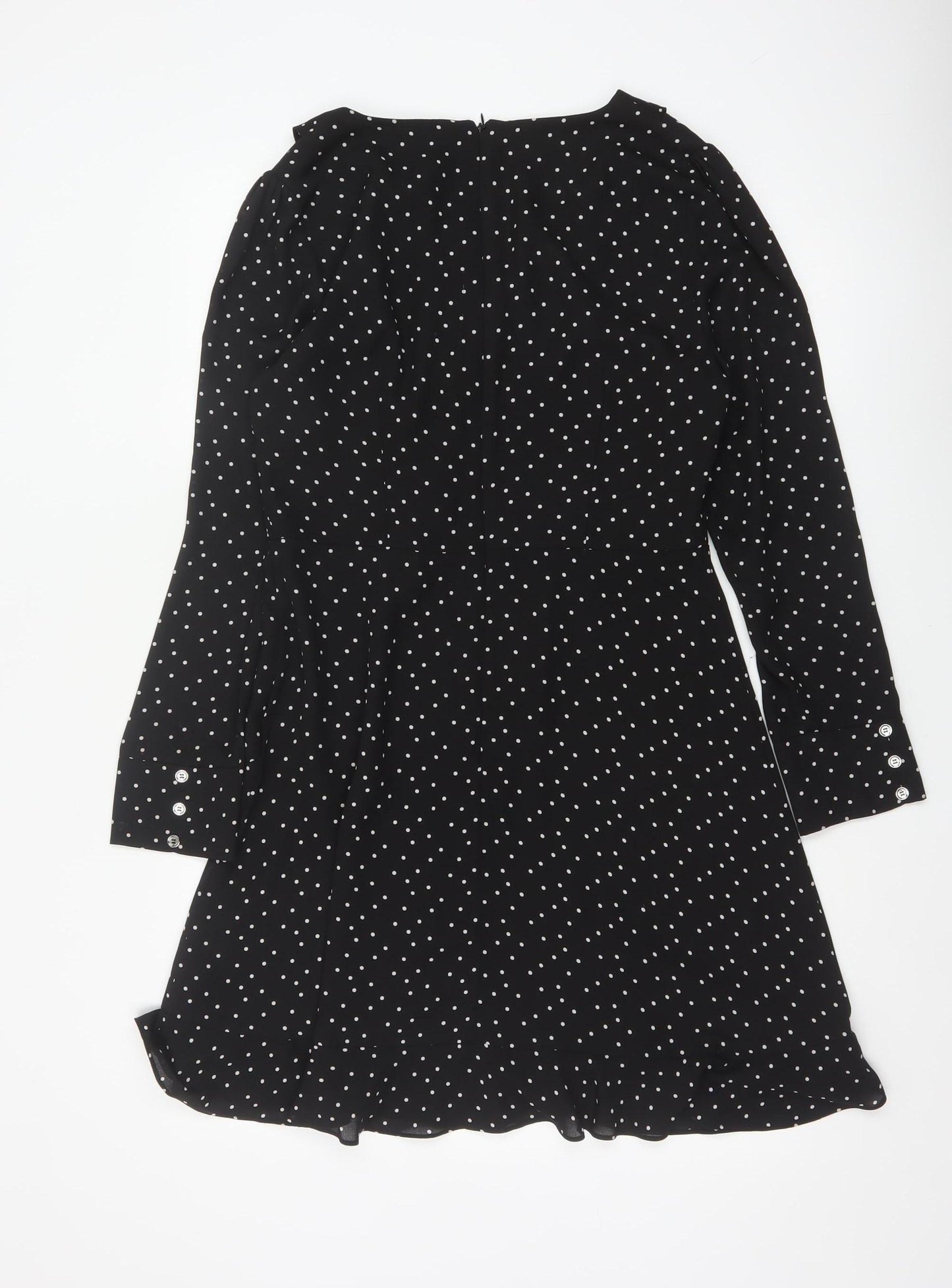 Oasis Women Black Polka Dot UK 12 Fit & Flare Knee Dress