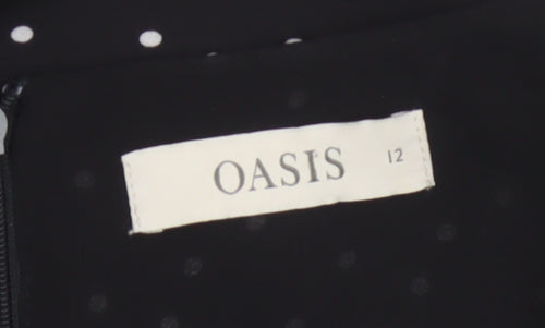 Oasis Women Black Polka Dot UK 12 Fit & Flare Knee Dress