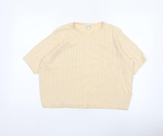 Viyella Women Ivory Cotton Knit Short Sleeve Round Neck Top L