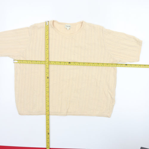 Viyella Women Ivory Cotton Knit Short Sleeve Round Neck Top L