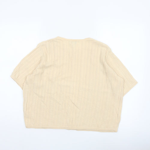 Viyella Women Ivory Cotton Knit Short Sleeve Round Neck Top L